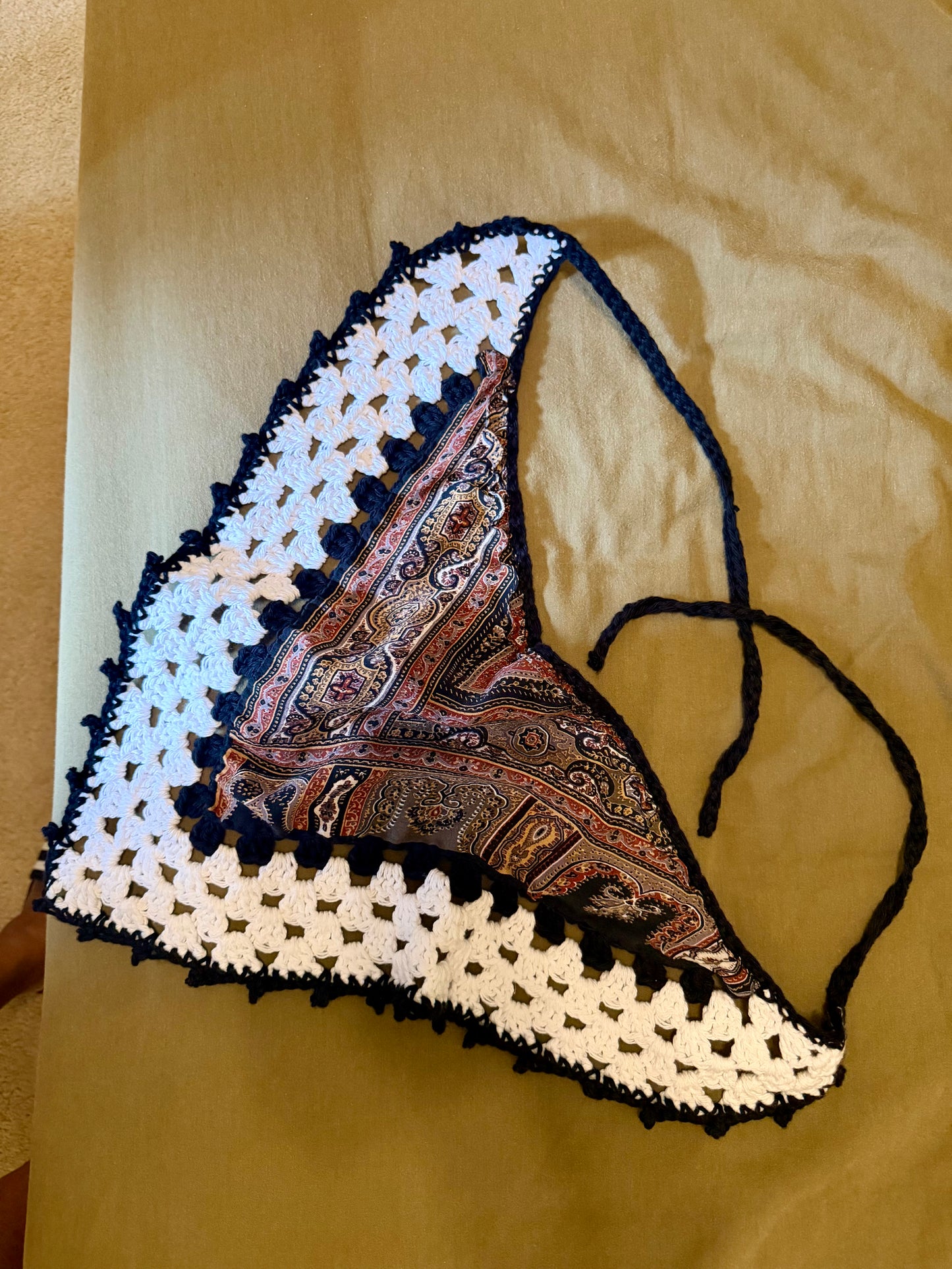 Eamadi Crocheted & Fabric Bandana Scarf