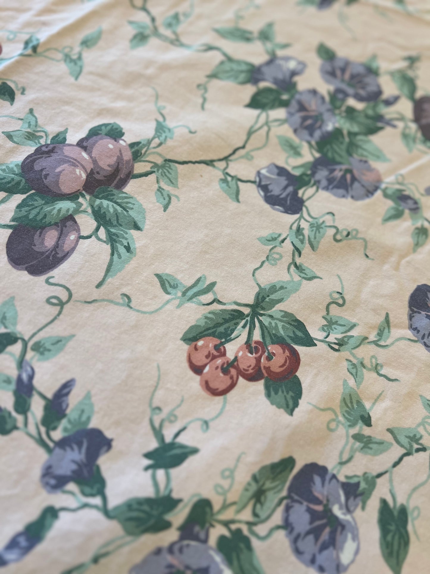 KB Vintage Fruit & Floral Oversized Hemstitched Cotton Tablecloth