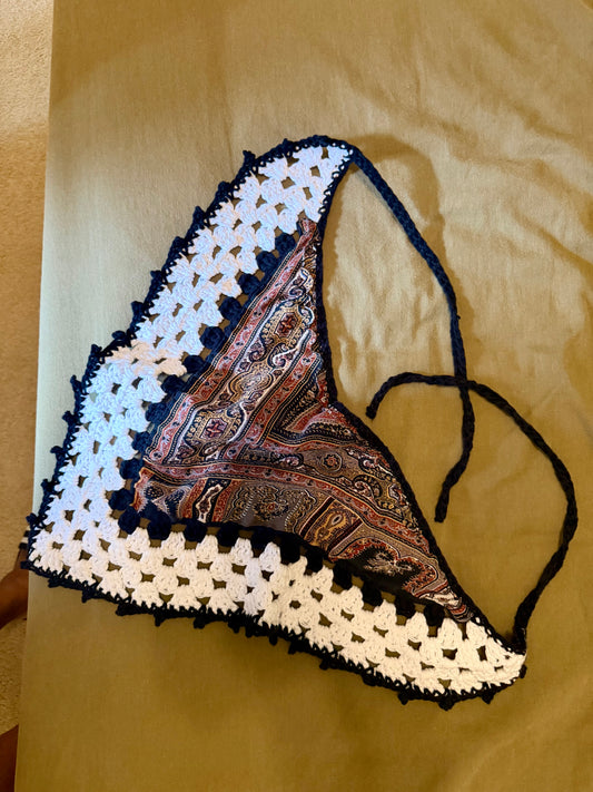 Eamadi Crocheted & Fabric Bandana Scarf