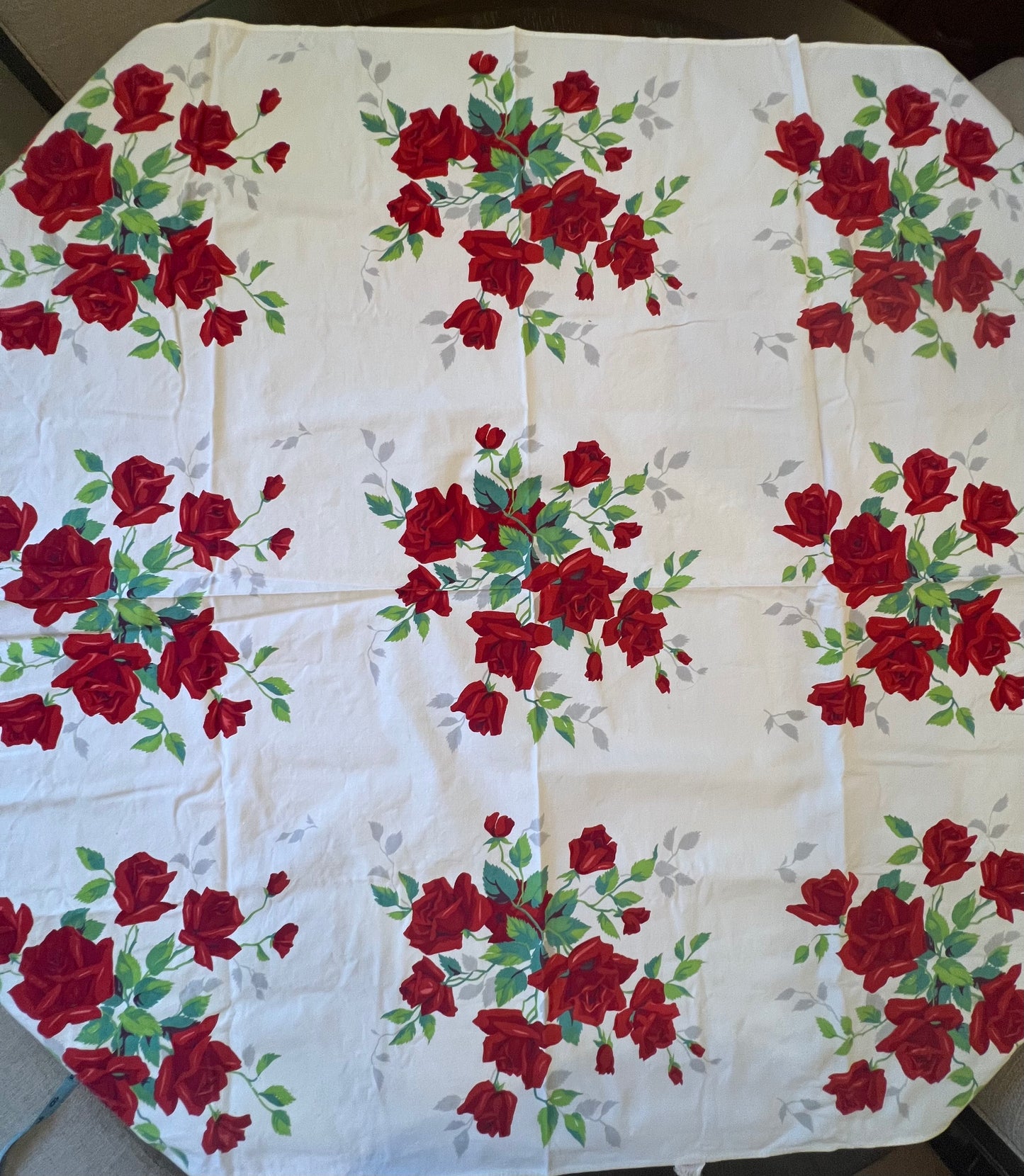 KB Vintage Red Rose Cotton Tablecloth