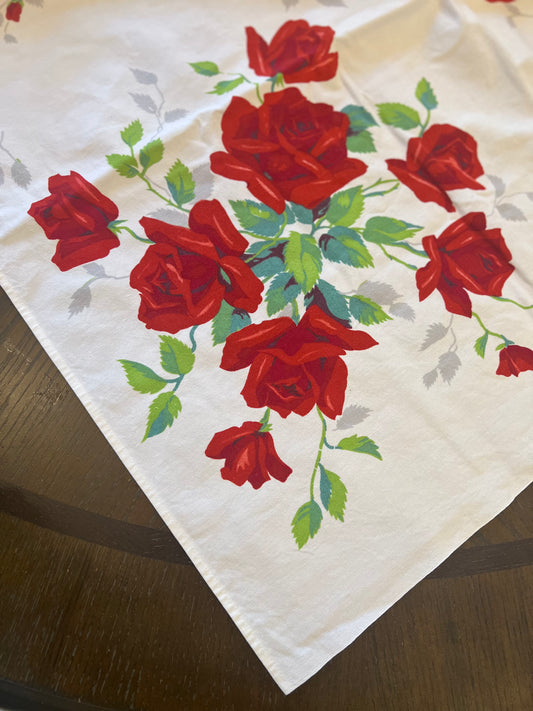 KB Vintage Red Rose Cotton Tablecloth